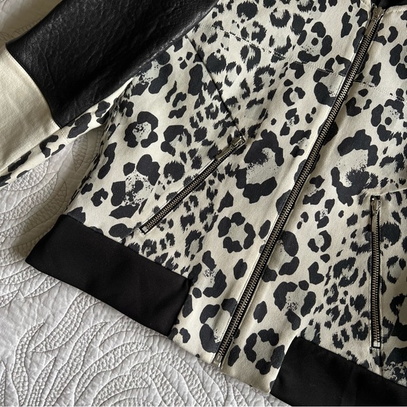 Nicholas - Leopard Print Leather Combo Bomber Jacket - Picture 7 of 16